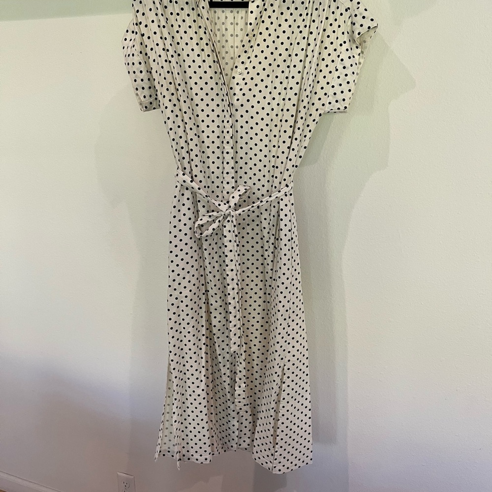 Trovata white and navy Polka Dot button up sheath dress